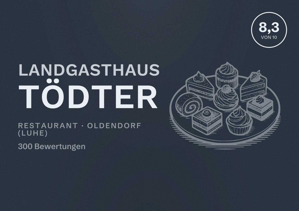 Illustriertes Poster von Landgasthaus Tödter, Restaurant in Oldendorf (Luhe): Bewertung 8,3 von 10 aus 300 Bewertungen