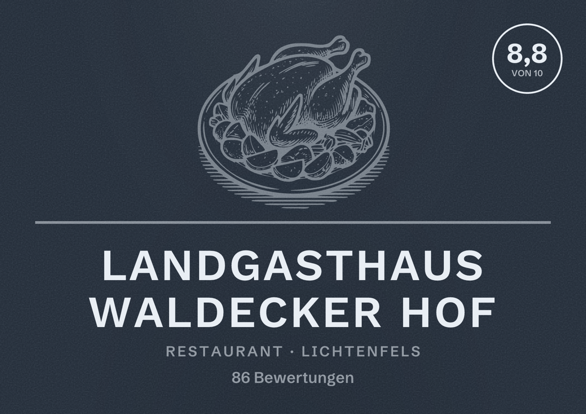 Illustriertes Poster von Landgasthaus Waldecker Hof, Restaurant in Lichtenfels: Bewertung 8,8 von 10 aus 86 Bewertungen