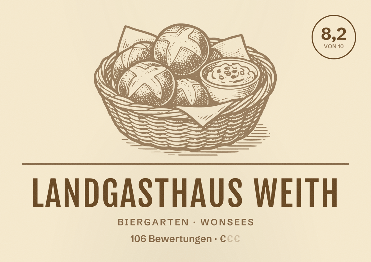 Illustriertes Poster von Landgasthaus Weith, Biergarten in Wonsees: Bewertung 8,2 von 10 aus 106 Bewertungen, Preisniveau €