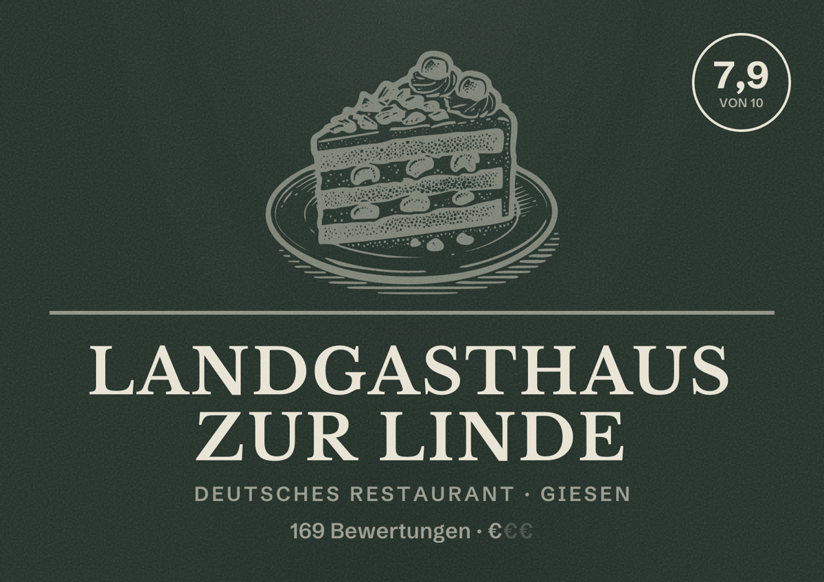 Illustriertes Poster von Landgasthaus Zur Linde, Deutsches Restaurant in Giesen: Bewertung 7,9 von 10 aus 169 Bewertungen, Preisniveau €