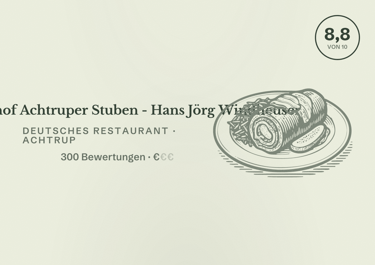 Illustriertes Poster von Landgasthof Achtruper Stuben - Hans Jörg Windheuser, Deutsches Restaurant in Achtrup: Bewertung 8,8 von 10 aus 300 Bewertungen, Preisniveau €