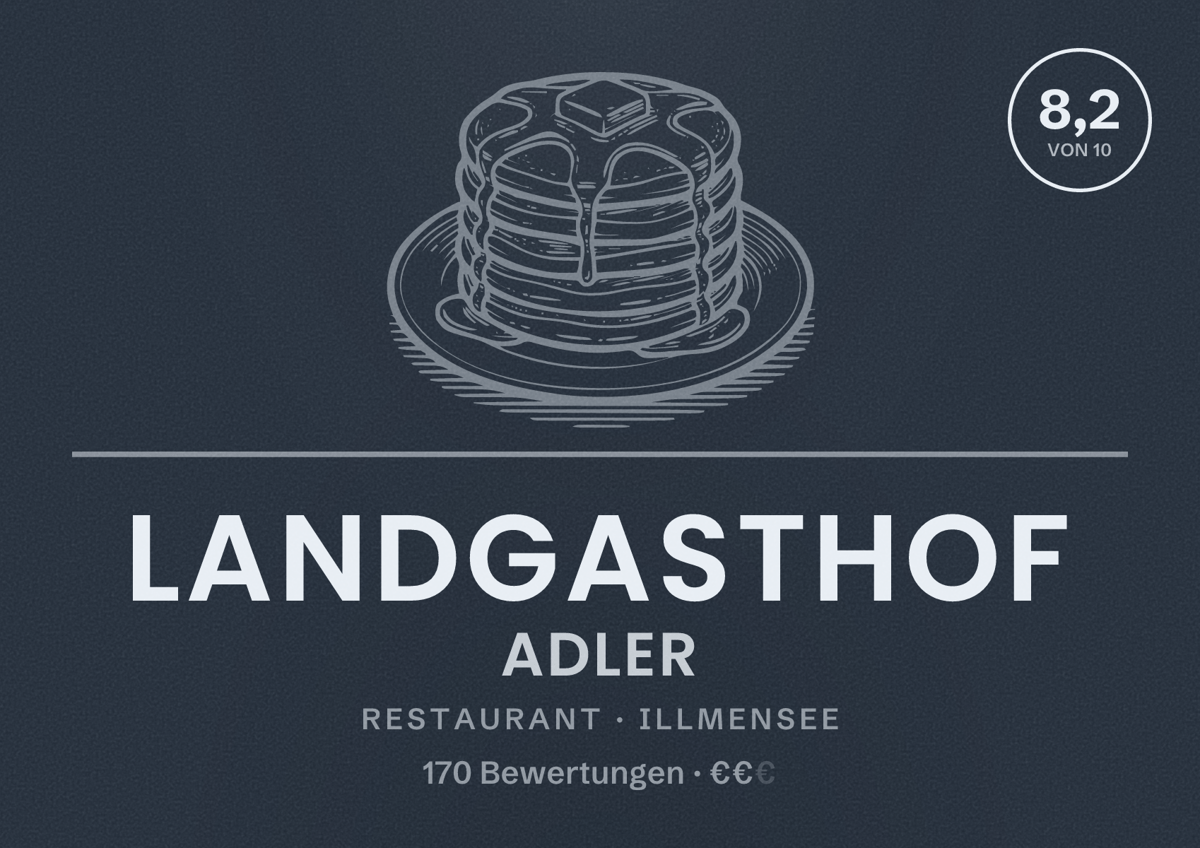 Illustriertes Poster von Landgasthof Adler, Restaurant in Illmensee: Bewertung 8,2 von 10 aus 170 Bewertungen, Preisniveau €€