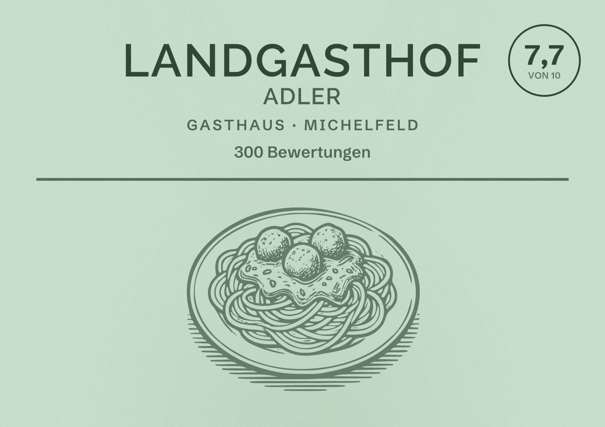 Illustriertes Poster von Landgasthof Adler, Gasthaus in Michelfeld: Bewertung 7,7 von 10 aus 300 Bewertungen