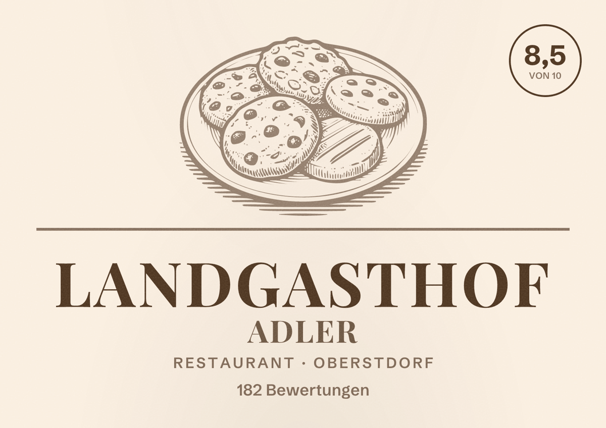 Illustriertes Poster von Landgasthof Adler, Restaurant in Oberstdorf: Bewertung 8,5 von 10 aus 182 Bewertungen