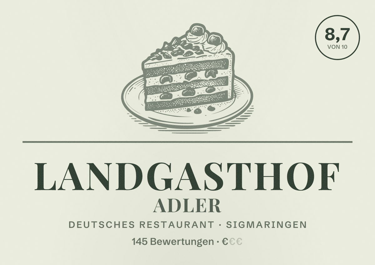 Illustriertes Poster von Landgasthof Adler, Deutsches Restaurant in Sigmaringen: Bewertung 8,7 von 10 aus 145 Bewertungen, Preisniveau €