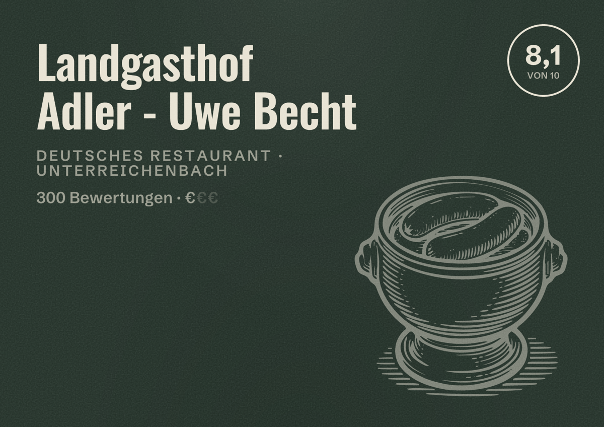 Illustriertes Poster von Landgasthof Adler - Uwe Becht, Deutsches Restaurant in Unterreichenbach: Bewertung 8,1 von 10 aus 300 Bewertungen, Preisniveau €