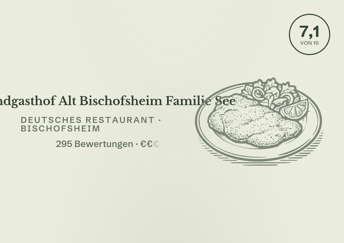 Illustriertes Poster von Landgasthof Alt Bischofsheim Familie See, Deutsches Restaurant in Bischofsheim: Bewertung 7,1 von 10 aus 295 Bewertungen, Preisniveau €€