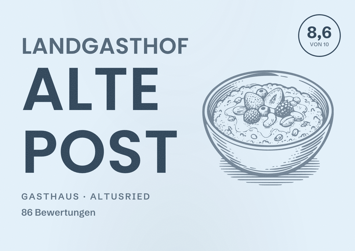Illustriertes Poster von Landgasthof Alte Post, Gasthaus in Altusried: Bewertung 8,6 von 10 aus 86 Bewertungen