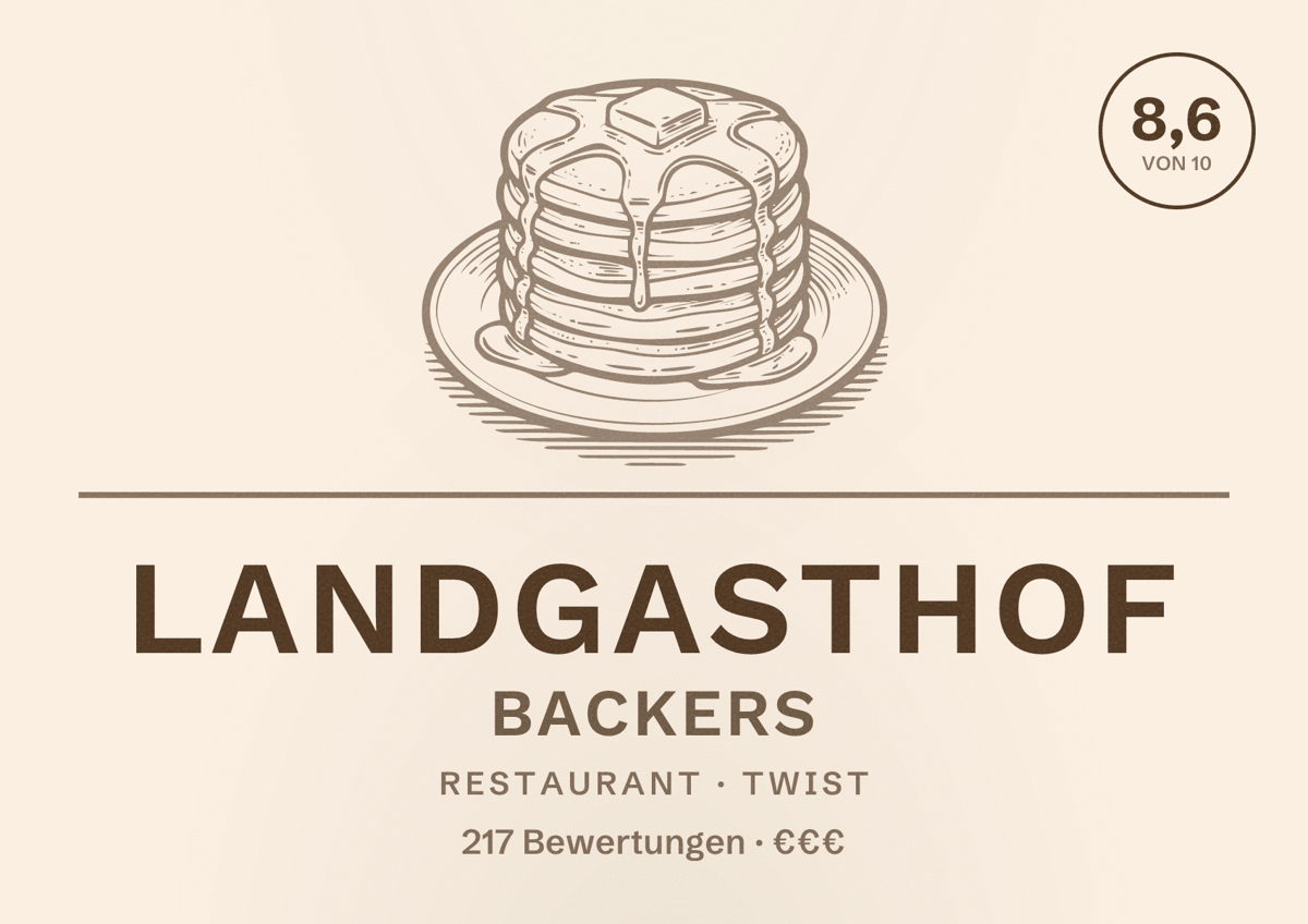 Illustriertes Poster von Landgasthof Backers, Restaurant in Twist: Bewertung 8,6 von 10 aus 217 Bewertungen, Preisniveau €€€