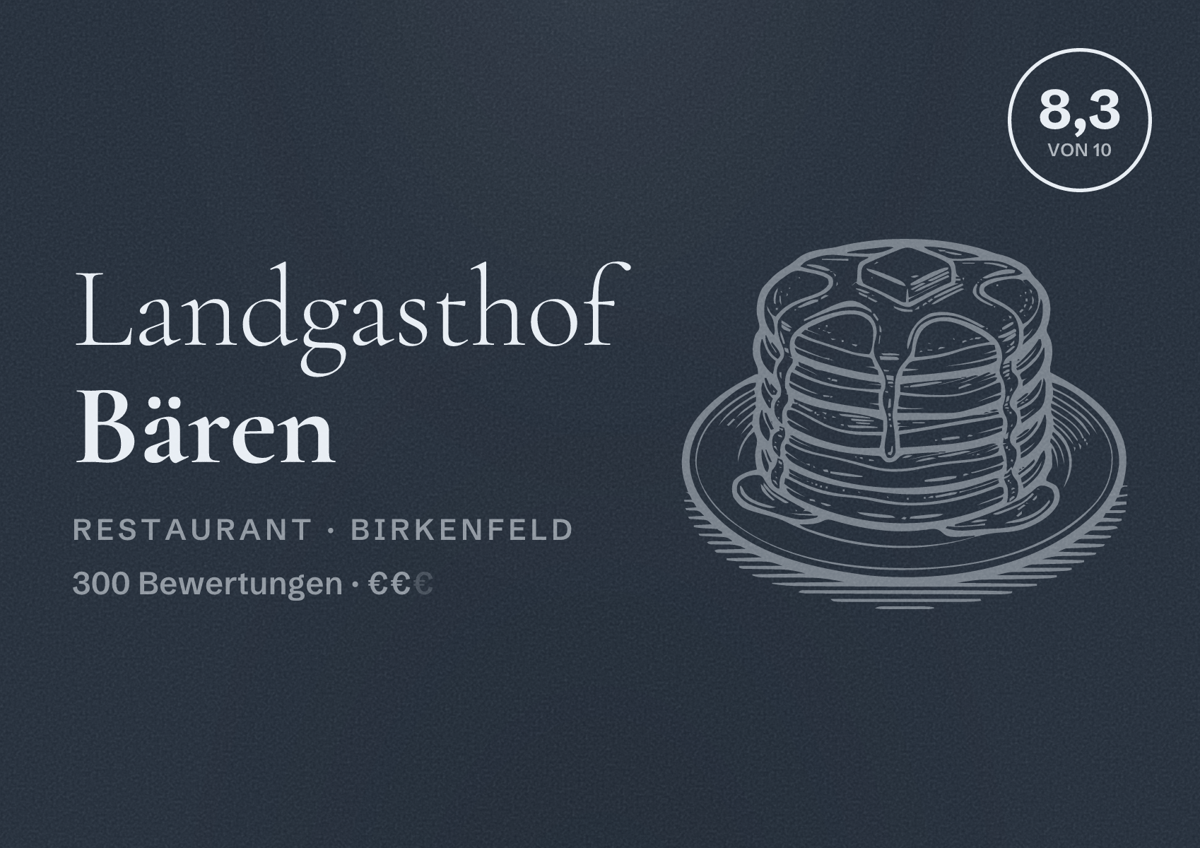 Illustriertes Poster von Landgasthof Bären, Restaurant in Birkenfeld: Bewertung 8,3 von 10 aus 300 Bewertungen, Preisniveau €€
