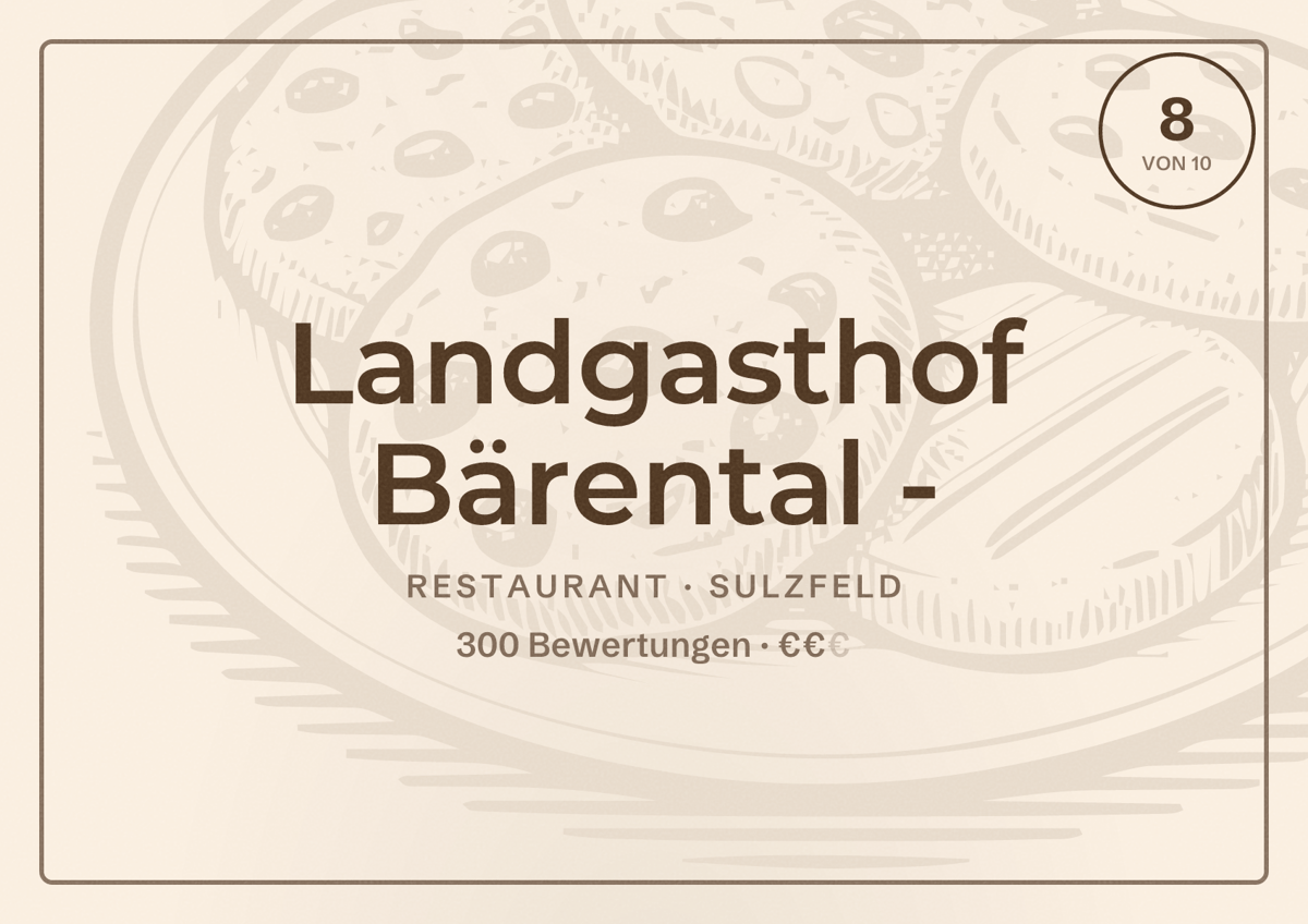 Illustriertes Poster von Landgasthof Bärental -, Restaurant in Sulzfeld: Bewertung 8 von 10 aus 300 Bewertungen, Preisniveau €€