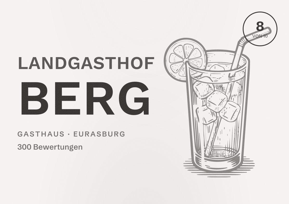 Illustriertes Poster von Landgasthof Berg, Gasthaus in Eurasburg: Bewertung 8 von 10 aus 300 Bewertungen