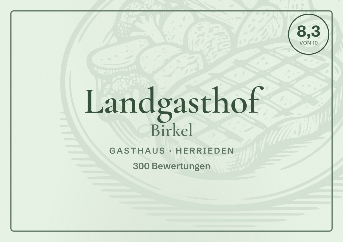 Illustriertes Poster von Landgasthof Birkel, Gasthaus in Herrieden: Bewertung 8,3 von 10 aus 300 Bewertungen