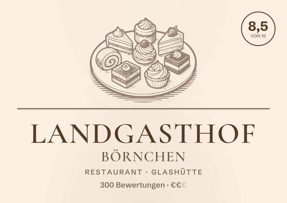 Illustriertes Poster von Landgasthof Börnchen, Restaurant in Glashütte: Bewertung 8,5 von 10 aus 300 Bewertungen, Preisniveau €€