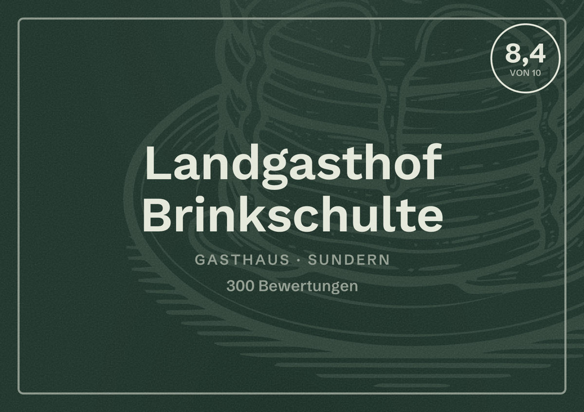 Illustriertes Poster von Landgasthof Brinkschulte, Gasthaus in Sundern: Bewertung 8,4 von 10 aus 300 Bewertungen