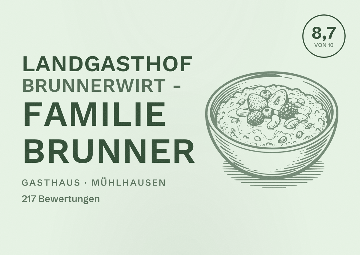 Illustriertes Poster von Landgasthof Brunnerwirt - Familie Brunner, Gasthaus in Mühlhausen: Bewertung 8,7 von 10 aus 217 Bewertungen