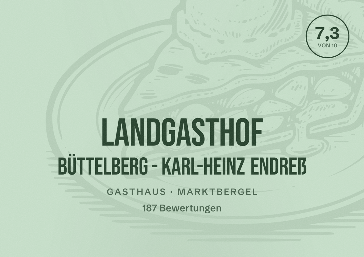 Illustriertes Poster von Landgasthof Büttelberg - Karl-Heinz Endreß, Gasthaus in Marktbergel: Bewertung 7,3 von 10 aus 187 Bewertungen
