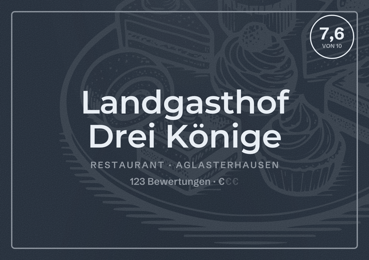 Illustriertes Poster von Landgasthof Drei Könige, Restaurant in Aglasterhausen: Bewertung 7,6 von 10 aus 123 Bewertungen, Preisniveau €
