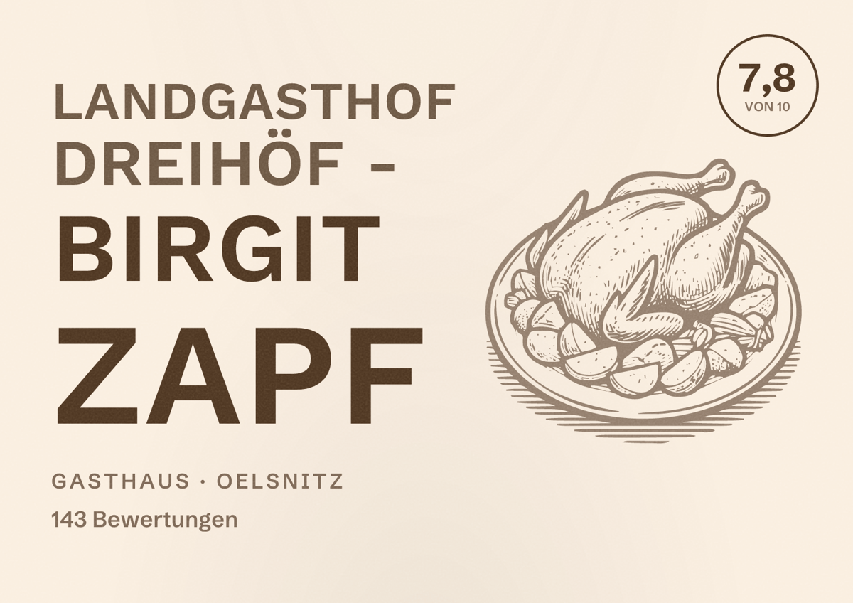 Illustriertes Poster von Landgasthof Dreihöf - Birgit Zapf, Gasthaus in Oelsnitz: Bewertung 7,8 von 10 aus 143 Bewertungen
