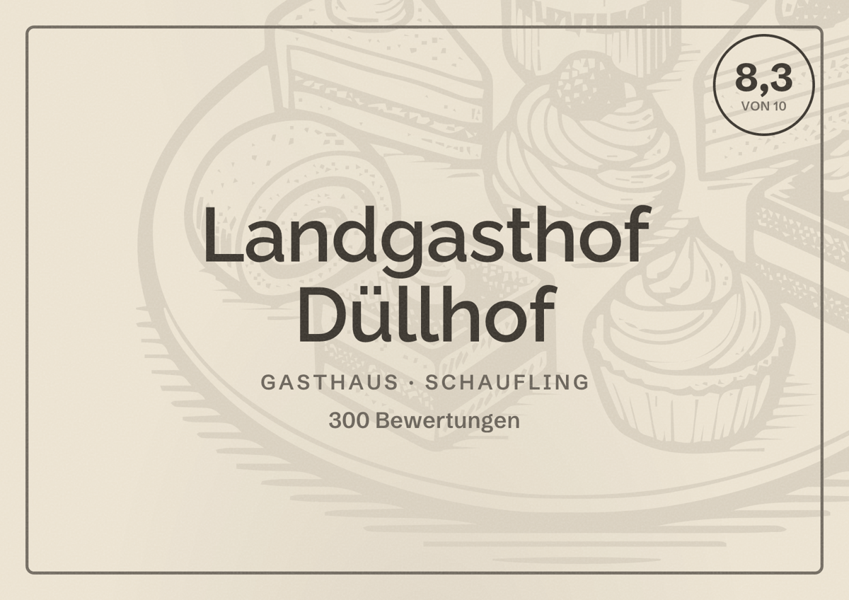 Illustriertes Poster von Landgasthof Düllhof, Gasthaus in Schaufling: Bewertung 8,3 von 10 aus 300 Bewertungen