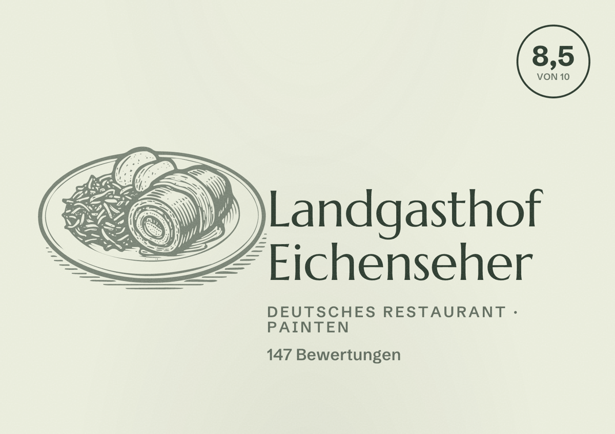 Illustriertes Poster von Landgasthof Eichenseher, Deutsches Restaurant in Painten: Bewertung 8,5 von 10 aus 147 Bewertungen