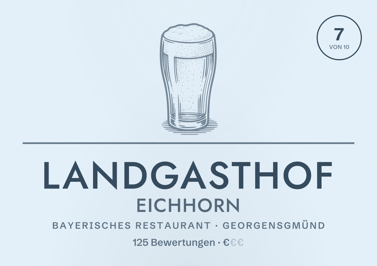 Illustriertes Poster von Landgasthof Eichhorn, Bayerisches Restaurant in Georgensgmünd: Bewertung 7 von 10 aus 125 Bewertungen, Preisniveau €