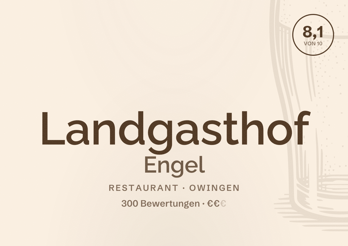 Illustriertes Poster von Landgasthof Engel, Restaurant in Owingen: Bewertung 8,1 von 10 aus 300 Bewertungen, Preisniveau €€