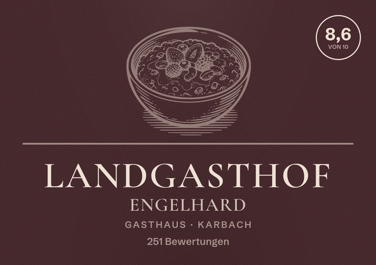 Illustriertes Poster von Landgasthof Engelhard, Gasthaus in Karbach: Bewertung 8,6 von 10 aus 251 Bewertungen