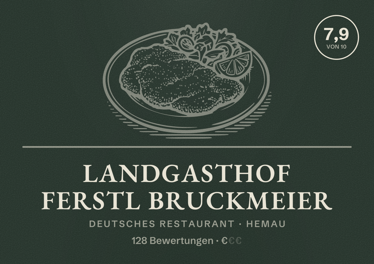 Illustriertes Poster von Landgasthof Ferstl Bruckmeier, Deutsches Restaurant in Hemau: Bewertung 7,9 von 10 aus 128 Bewertungen, Preisniveau €