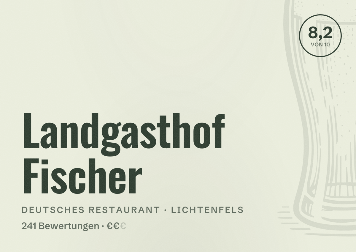Illustriertes Poster von Landgasthof Fischer, Deutsches Restaurant in Lichtenfels: Bewertung 8,2 von 10 aus 241 Bewertungen, Preisniveau €€