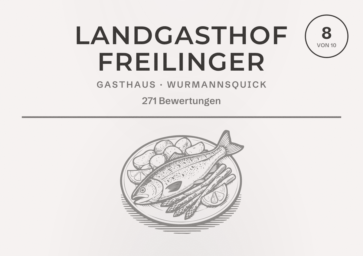Illustriertes Poster von Landgasthof Freilinger, Gasthaus in Wurmannsquick: Bewertung 8 von 10 aus 271 Bewertungen