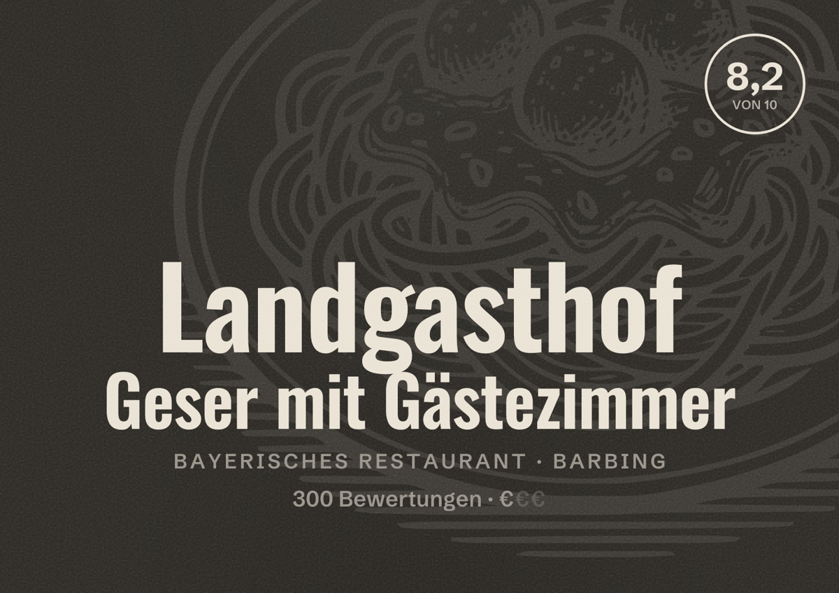 Illustriertes Poster von Landgasthof Geser mit Gästezimmer, Bayerisches Restaurant in Barbing: Bewertung 8,2 von 10 aus 300 Bewertungen, Preisniveau €