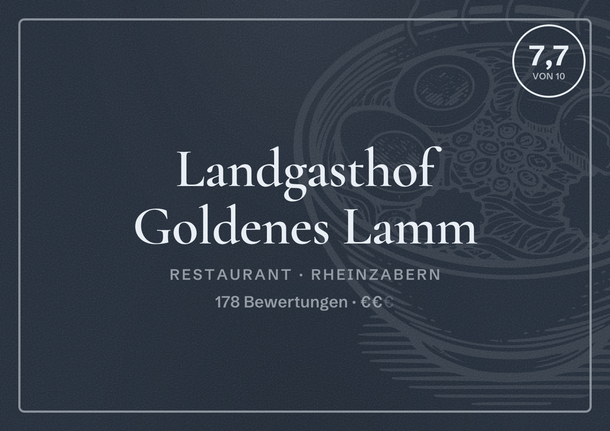 Illustriertes Poster von Landgasthof Goldenes Lamm, Restaurant in Rheinzabern: Bewertung 7,7 von 10 aus 178 Bewertungen, Preisniveau €€