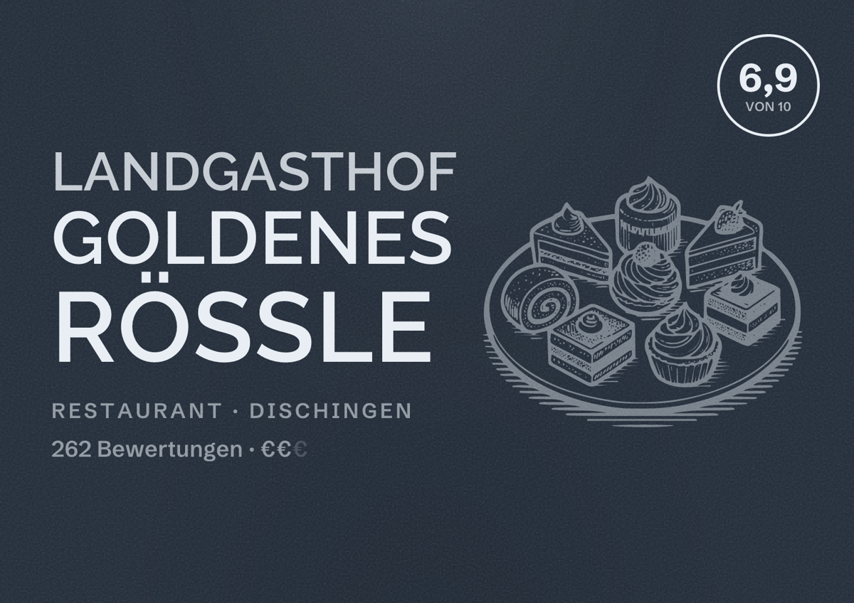 Illustriertes Poster von Landgasthof Goldenes Rössle, Restaurant in Dischingen: Bewertung 6,9 von 10 aus 262 Bewertungen, Preisniveau €€
