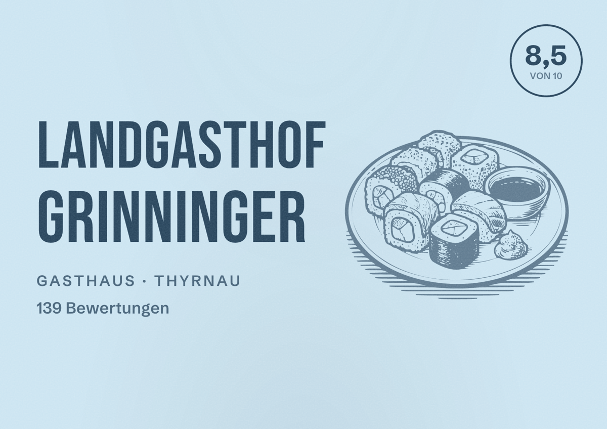 Illustriertes Poster von Landgasthof Grinninger, Gasthaus in Thyrnau: Bewertung 8,5 von 10 aus 139 Bewertungen
