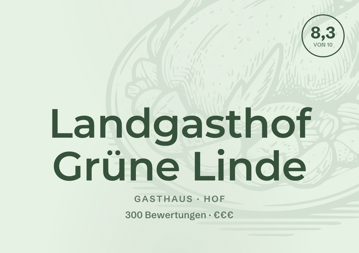 Illustriertes Poster von Landgasthof Grüne Linde, Gasthaus in Hof: Bewertung 8,3 von 10 aus 300 Bewertungen, Preisniveau €€€