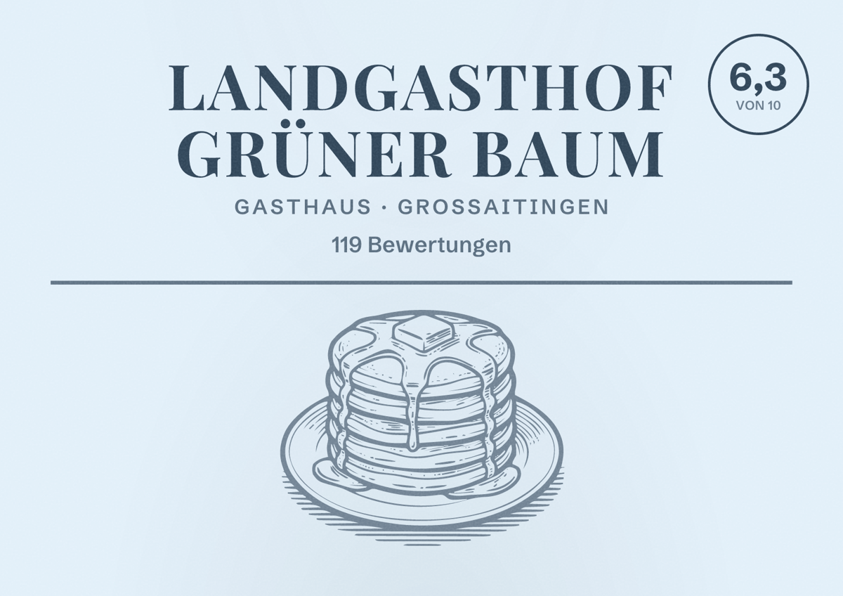 Illustriertes Poster von Landgasthof Grüner Baum, Gasthaus in Großaitingen: Bewertung 6,3 von 10 aus 119 Bewertungen