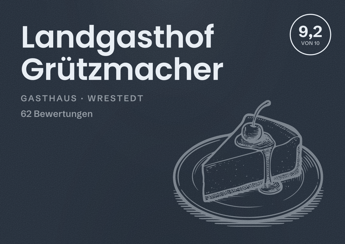 Illustriertes Poster von Landgasthof Grützmacher, Gasthaus in Wrestedt: Bewertung 9,2 von 10 aus 62 Bewertungen