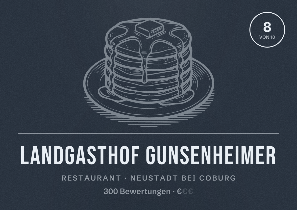 Illustriertes Poster von Landgasthof Gunsenheimer, Restaurant in Neustadt bei Coburg: Bewertung 8 von 10 aus 300 Bewertungen, Preisniveau €