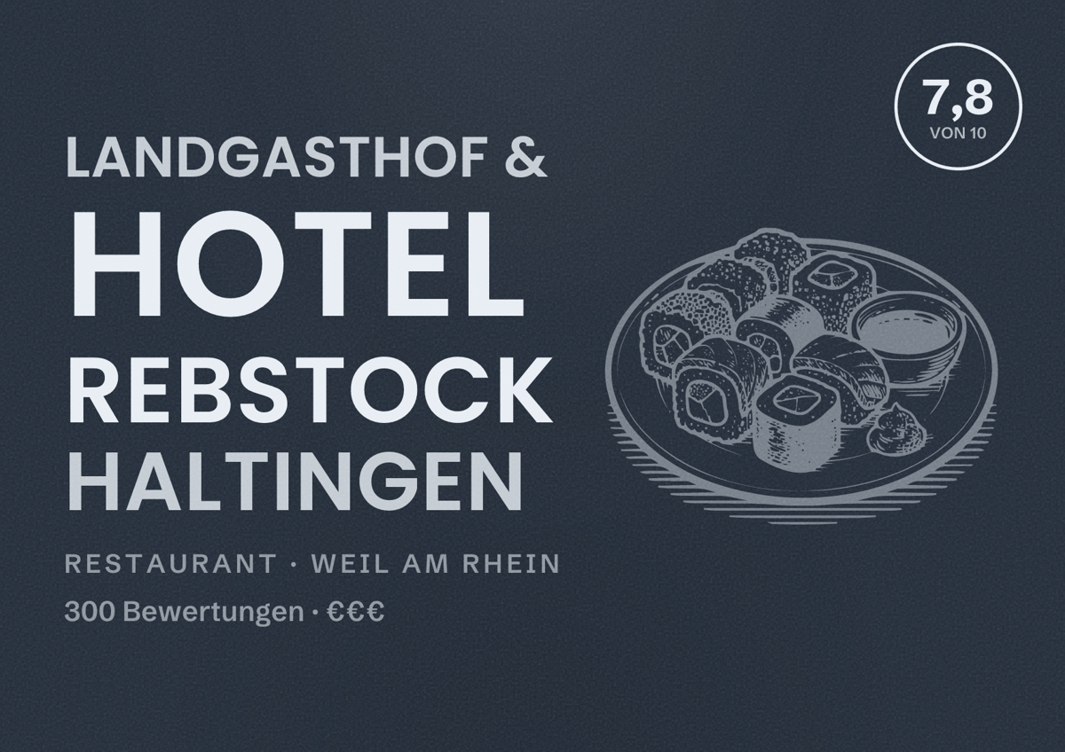 Illustriertes Poster von Landgasthof & Hotel Rebstock Haltingen, Restaurant in Weil am Rhein: Bewertung 7,8 von 10 aus 300 Bewertungen, Preisniveau €€€