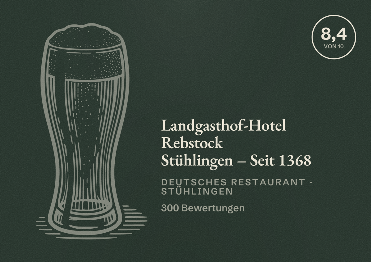 Illustriertes Poster von Landgasthof-Hotel Rebstock Stühlingen – Seit 1368, Deutsches Restaurant in Stühlingen: Bewertung 8,4 von 10 aus 300 Bewertungen