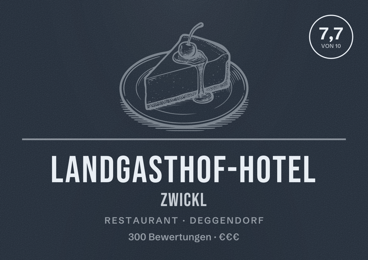 Illustriertes Poster von Landgasthof-Hotel Zwickl, Restaurant in Deggendorf: Bewertung 7,7 von 10 aus 300 Bewertungen, Preisniveau €€€