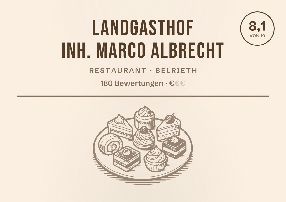 Illustriertes Poster von Landgasthof Inh. Marco Albrecht, Restaurant in Belrieth: Bewertung 8,1 von 10 aus 180 Bewertungen, Preisniveau €