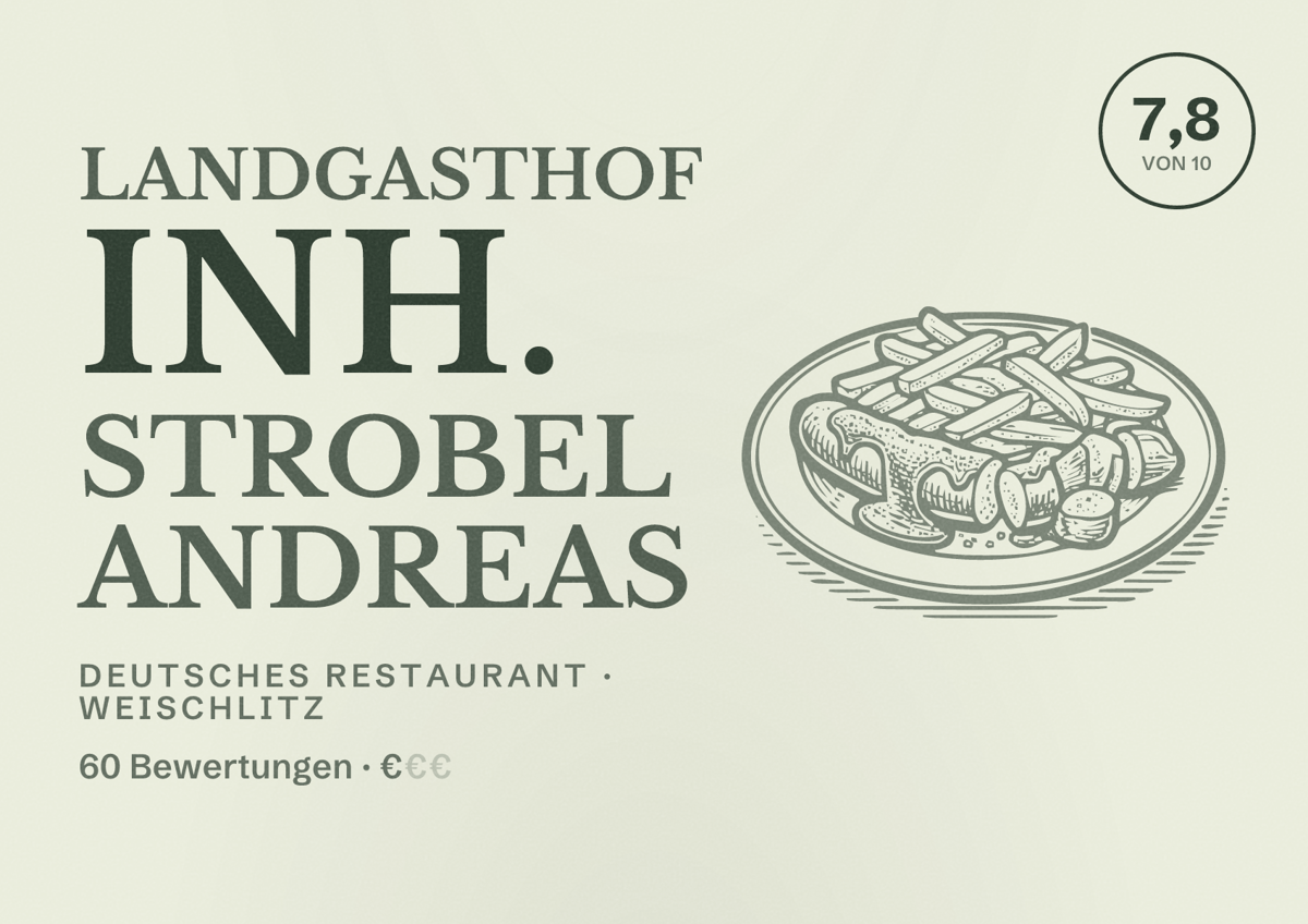 Illustriertes Poster von Landgasthof Inh. Strobel Andreas, Deutsches Restaurant in Weischlitz: Bewertung 7,8 von 10 aus 60 Bewertungen, Preisniveau €