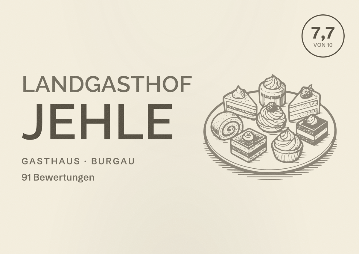Illustriertes Poster von Landgasthof Jehle, Gasthaus in Burgau: Bewertung 7,7 von 10 aus 91 Bewertungen