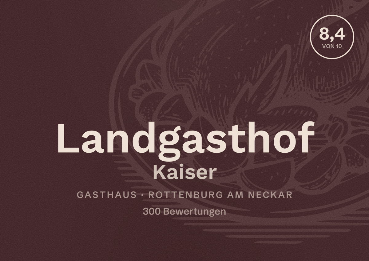 Illustriertes Poster von Landgasthof Kaiser, Gasthaus in Rottenburg am Neckar: Bewertung 8,4 von 10 aus 300 Bewertungen