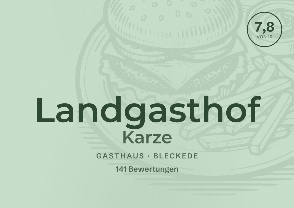 Illustriertes Poster von Landgasthof Karze, Gasthaus in Bleckede: Bewertung 7,8 von 10 aus 141 Bewertungen