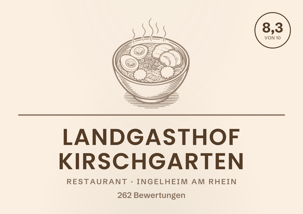 Illustriertes Poster von Landgasthof Kirschgarten, Restaurant in Ingelheim am Rhein: Bewertung 8,3 von 10 aus 262 Bewertungen