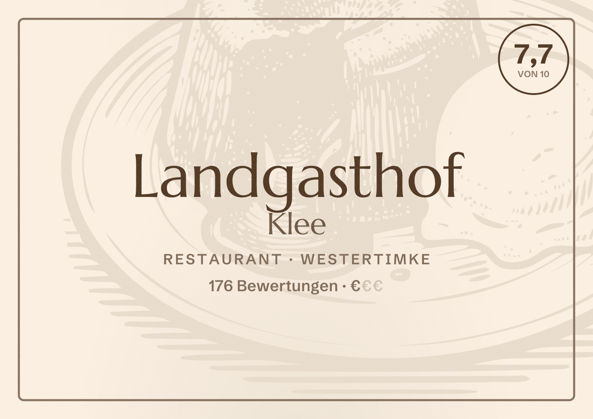 Illustriertes Poster von Landgasthof Klee, Restaurant in Westertimke: Bewertung 7,7 von 10 aus 176 Bewertungen, Preisniveau €