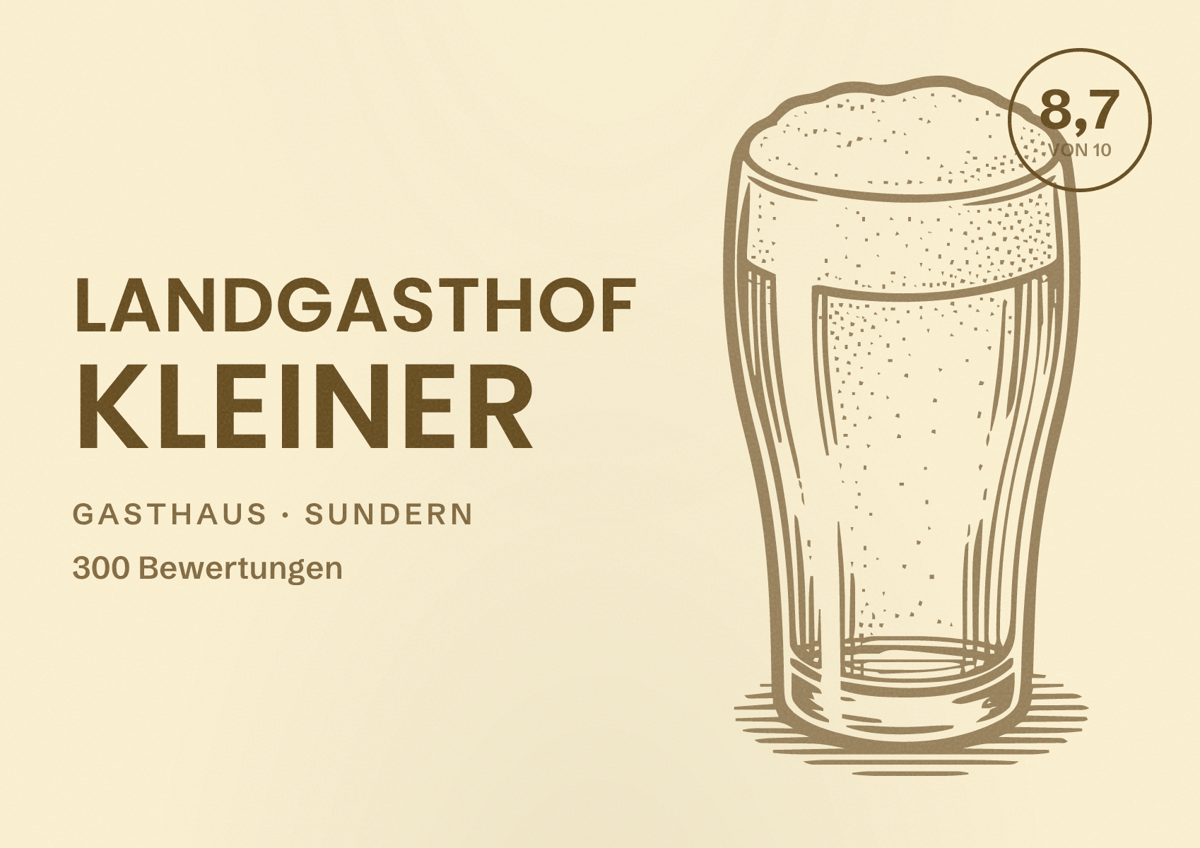 Illustriertes Poster von Landgasthof Kleiner, Gasthaus in Sundern: Bewertung 8,7 von 10 aus 300 Bewertungen
